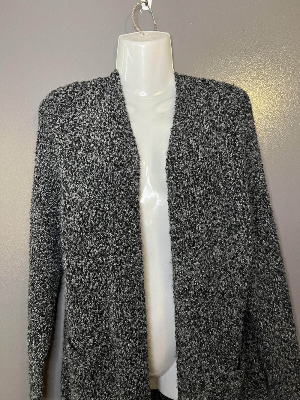 BP. Sweater Cardigan Womens Small Gray Marled Chunky Knit Open Front Pockets